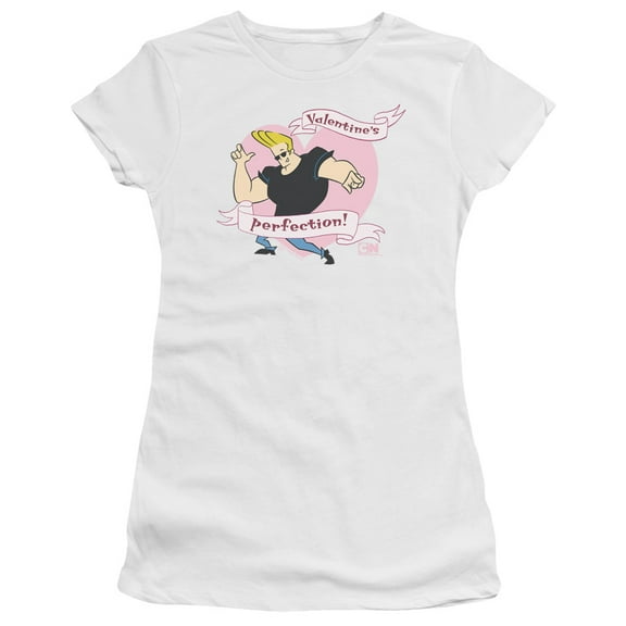 Johnny Bravo Valentines Perfection S/S Junior Women's T-Shirt Sheer White