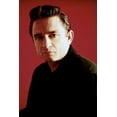 thumbnail image 1 of Johnny Cash 24x36 Poster 1963 pose in black shirt with red background, 1 of 1