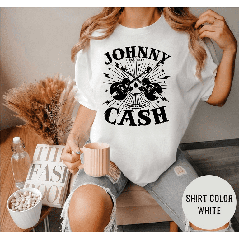Johnny Cash Guitar WHITE T Shirt Johnny Cash Fan Gift Country Music Shirt Comfort Colors Shirt Vintage Gift For Men Women Walmart