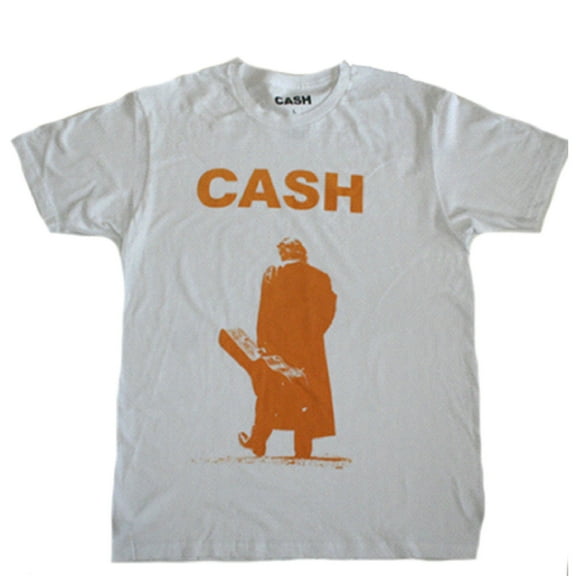 Johnny Cash Men's White "CASH" T-Shirt with Orange Logo (Large)