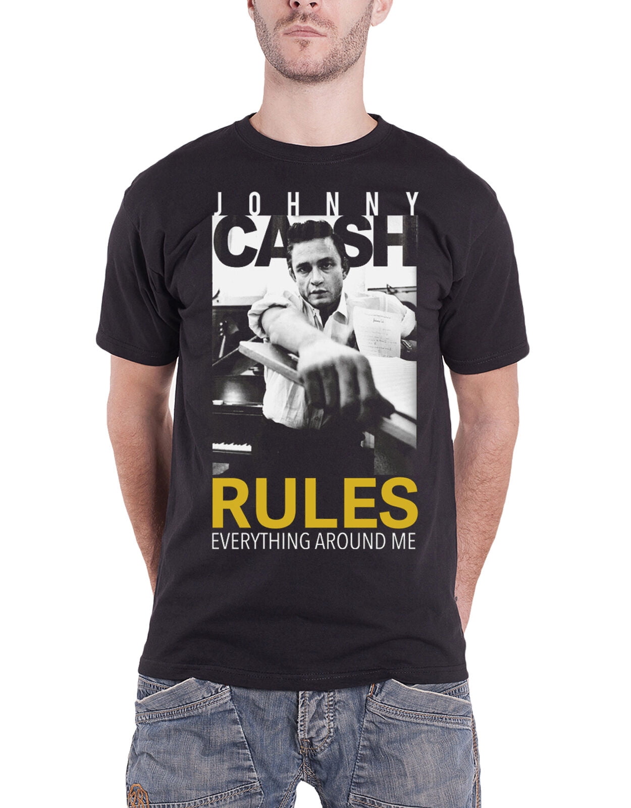 Johnny Cash T Shirt Rules Everything around me logo new Official Mens