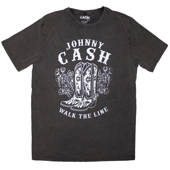 Johnny Cash Unisex Stone Wash T-Shirt Walk The Line Boots (Charcoal Grey) (X-Large)
