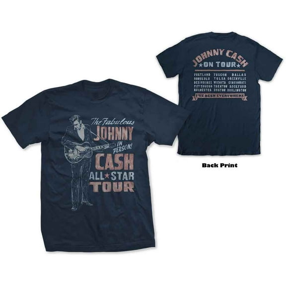 Johnny Cash Unisex T-Shirt All Star Tour (Back Print) (Large)