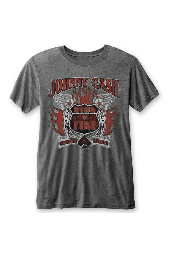 Johnny Cash Unisex T-Shirt Ring of Fire (Burnout) (Large)