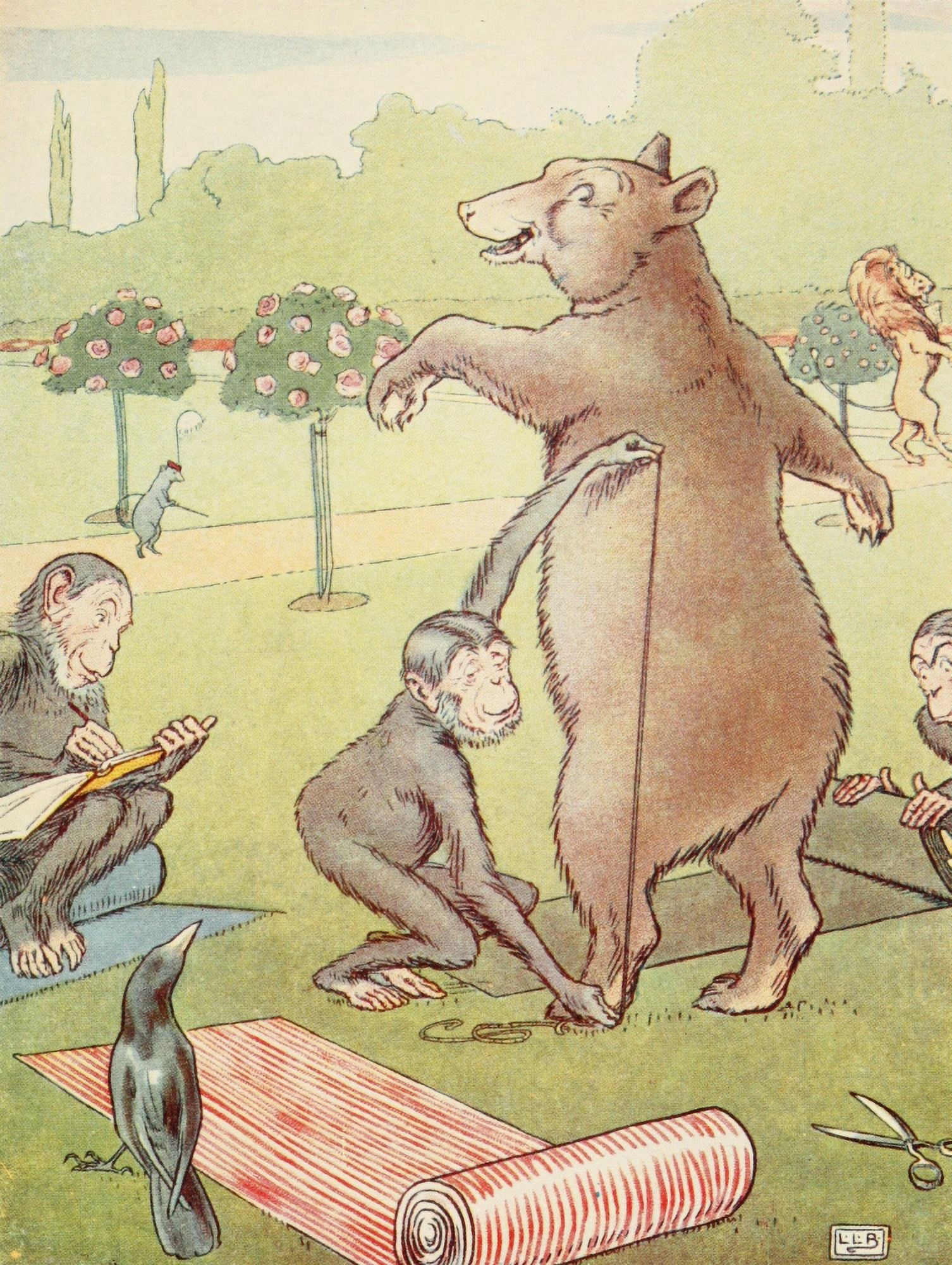 Johnny Crows garden 1903 Bear & Monkey Canvas Art - Leonard Leslie Brooke (18 x 24)