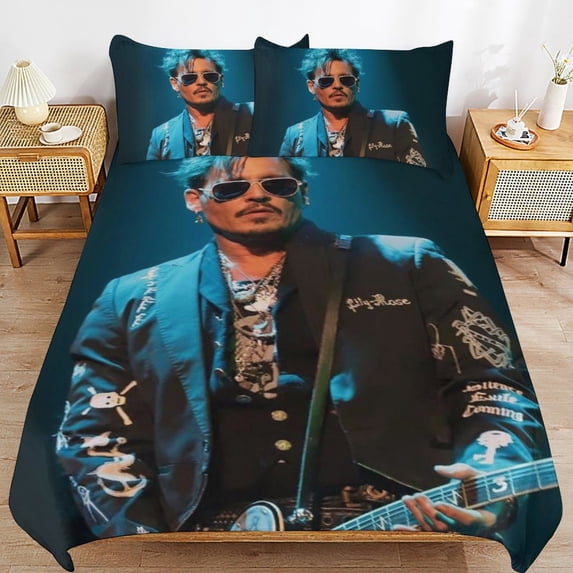 Johnny Depp 3 Pieces Bedding Set 3D Printed Lightweight Bed Quilt Set Comforter Cover Set for Girls Kids Teens, 1 Quilt Cover 2 Pillowcases 86"x70"