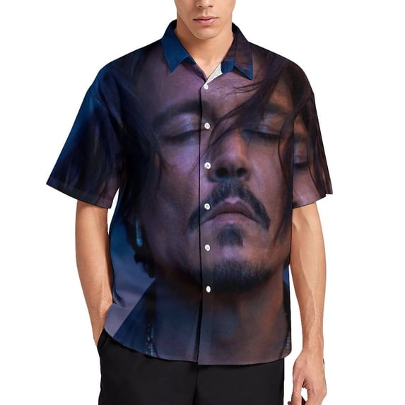 Johnny Depp Casual Short Sleeve Shirt Lapel Collar Shirt Summer Beach Shirt S