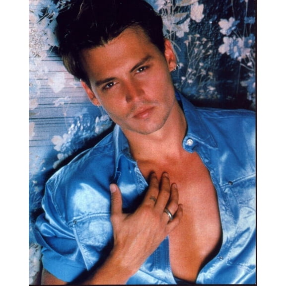 Johnny Depp In Unbuttoned Blue Silk Shirt Photo Print (16 x 20) - Item # MVM72412