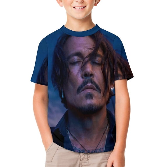 Johnny Depp Kids Short Sleeve Tee Shirt Novelty Crewneck T-Shirts Unisex Summer Blouse Tops for Boys Girls 140CM