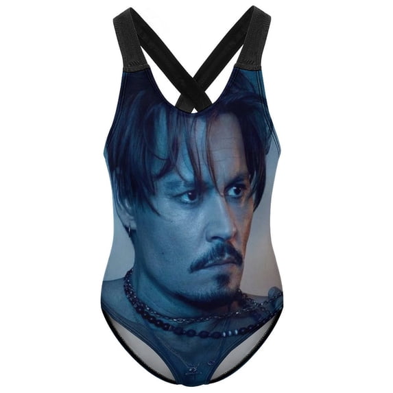 Johnny Depp Swimwear Kids' One-Piece Swimsuit Quick-Dry Cute Printed Girls' Swimwear Bathing Suit for Beach & Pool 8-10Y(130cm)