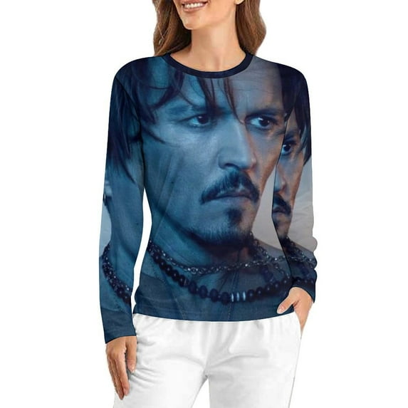 Johnny Depp Women's Pajama Top 3D Digital Print Sleepwear Trendy Crewneck Pullovers Long Sleeve Shirts 2XL