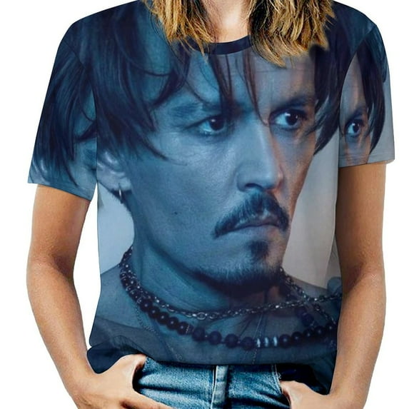 Johnny Depp Womens T-Shirt Round Neck Short Sleeve Tee Shirts Summer Breathable Tops Blouse 4XL
