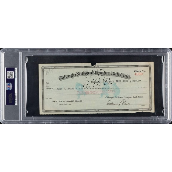 Johnny Evers Signed 1921 Chicago Cubs Payroll Check PSA DNA RARE