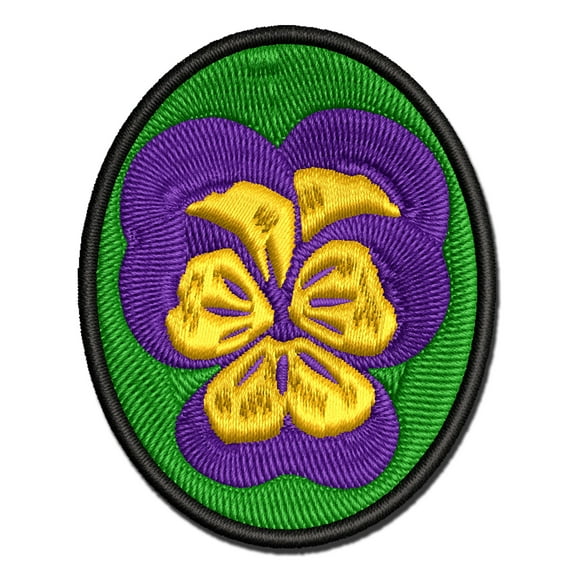 Johnny Jump Up Pansy Flower Applique Multi-Color Embroidered Iron-On Patch - 3.5 Inch Large
