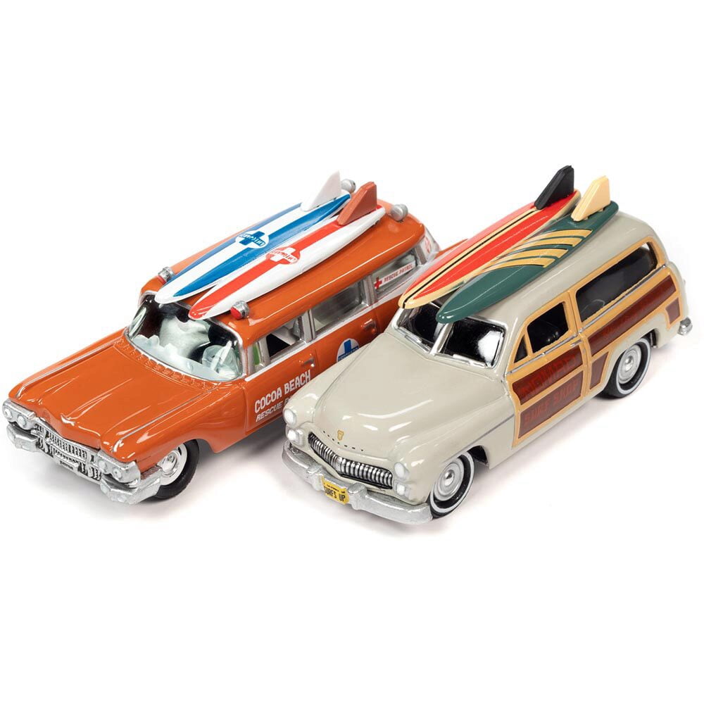 Johnny Lightning 1/64 Mercury Woody Wagon 1950 + Cadillac Ambulance 1959 – Lot De 2