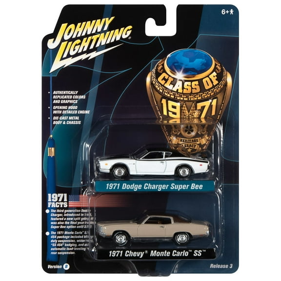 Johnny Lightning 1:64 1971 Dodge Charger 1971 Chevy Monte 2 Car Set Series B