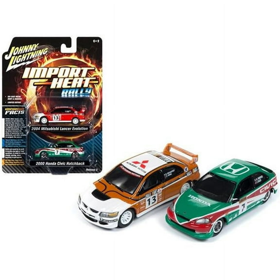 2004 Mitsubishi Evolution Rally #13 Ralliart" and 2000 Honda Civic Rally #7 "Lonestar" Set of 2 pieces 1/64 Diecast Model Cars by Johnny Lightning"