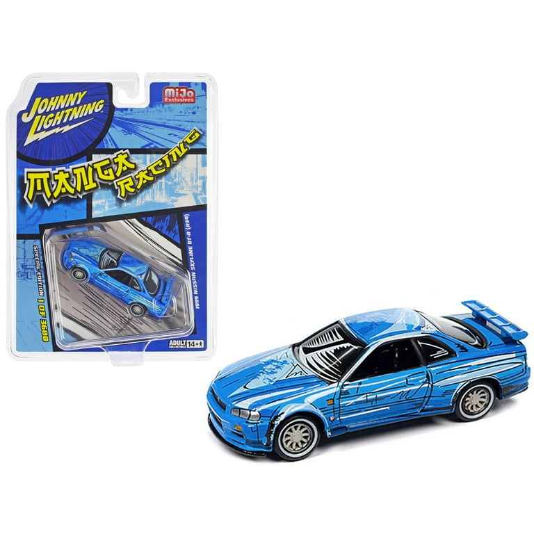 ★鬼レア★希少★Johnny Lightning Skyline 34GT-R Johnny Lightning 1999 Nissan GT-R R34 Manga Racing - Blue