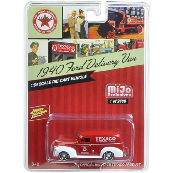 1940 Ford Delivery Van "Texaco" Red 1/64 Diecast Model Car by Johnny Lightning