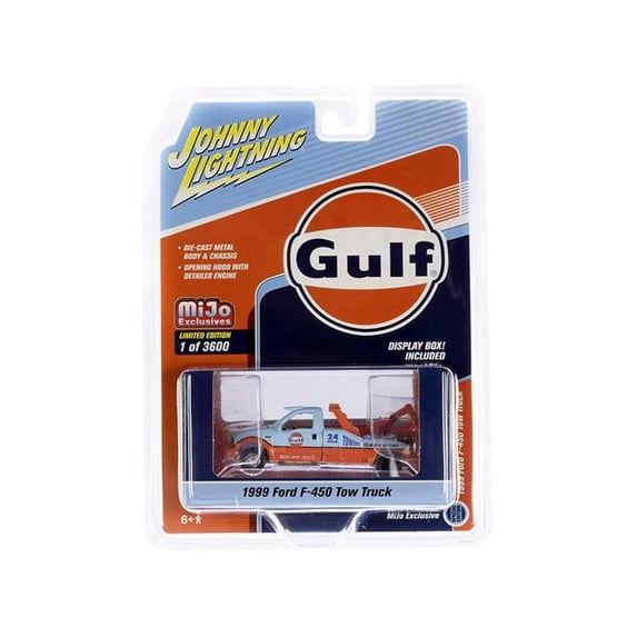 Johnny Lightning JLCP7257 1999 Ford F-450 Tow Truck Gulf Oil Orange & Light Blue Limited Edition to 3