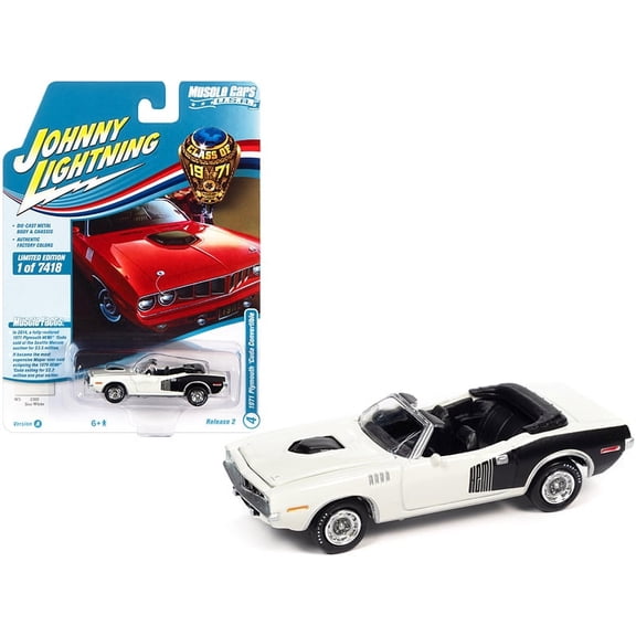 1971 Plymouth Barracuda Convertible Sno White with Black Hemi Side Billboards "Class of 1971" Limited Edition to 7418 pieces Worldwide "Muscle Cars USA" Series 1 64 Diecast Model Car by J