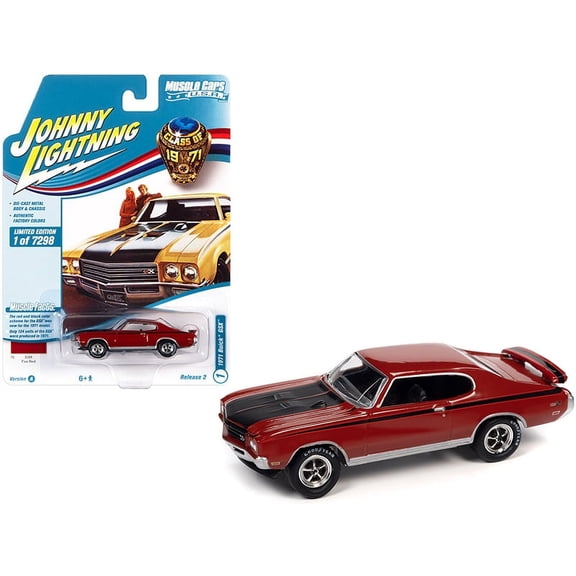 1971 Buick GSX Fire Red with Black Stripes Class of 1971 Limited Edition to 7298 pieces Worldwide Muscle Cars USA Series 1/64 Diecast Model Car by Johnny Lightning