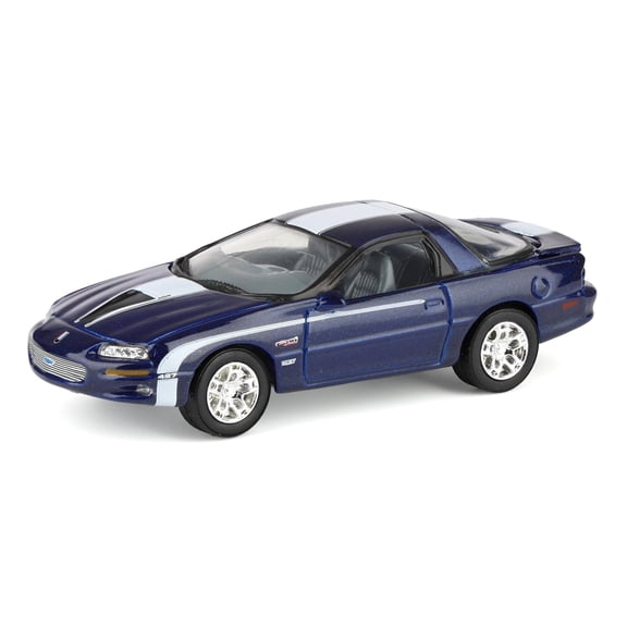 Johnny Lightning 1/64 Nickey 2002 Chevrolet Camaro ZL1, Metallic Blue with White Stripes Muscle Car Series JLSP382-B