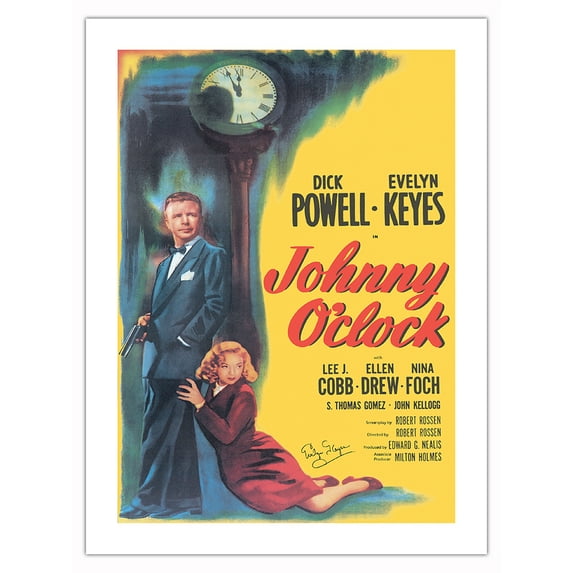 Johnny O’Clock - Starring Dick Powell and Evelyn Keyes - Vintage Film Noir Movie Poster c.1946 - Bamboo Fine Art 290gsm Paper Print (Unframed) 18x24in