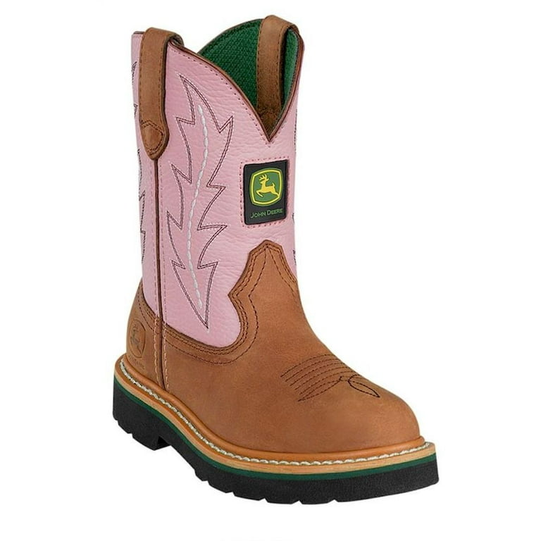 Johnny Popper Western Boots Girls Kids John Deere Tan Pink