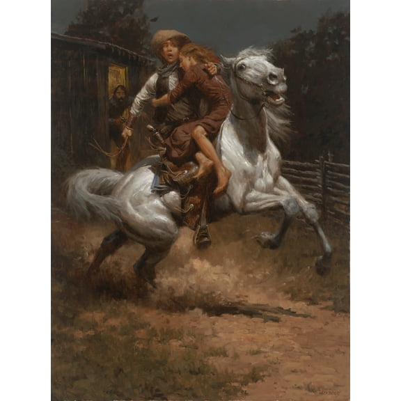Johnny Saved The Girl by Andy Thomas - Canvas Open Edition 12x16 - Vibrant Western Art for Home Decor - 1 Unit per pack
