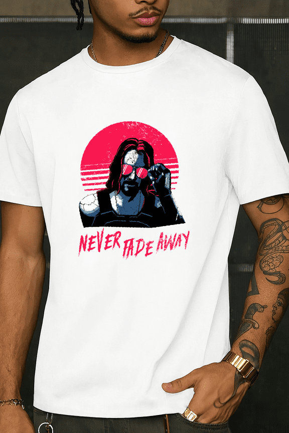 Johnny Silverhand Never Fade Away Cyberpunk Video Game Quote Graphic Unisex T-shirt.PNG V90022 up to size 5XL