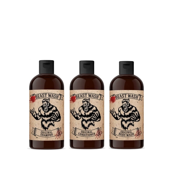 Johnny Slicks Beast Shower Set |Samppoo, Conditioner & Body Wash| 3 Piece Set |Original Scent
