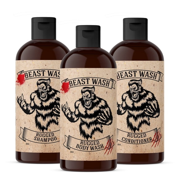 Johnny Slicks Beast Shower Set |Samppoo, Conditioner & Body Wash| 3 Piece Set |Rugged Scent
