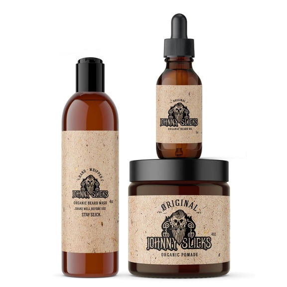 Johnny Slicks Thinning Hair Kit | Oil Based Pomade, Beard Oil & Beard Wash | Original Scent