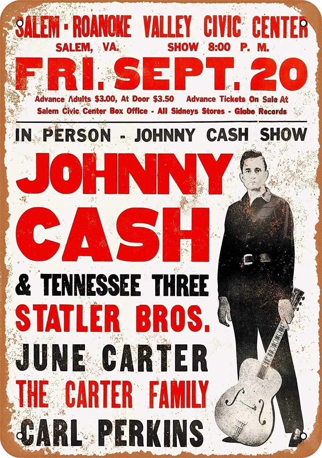 Johnny Tin Sign 1968 Cash in Virginia Vintage Metal Signs 8 x 12 Inches ...
