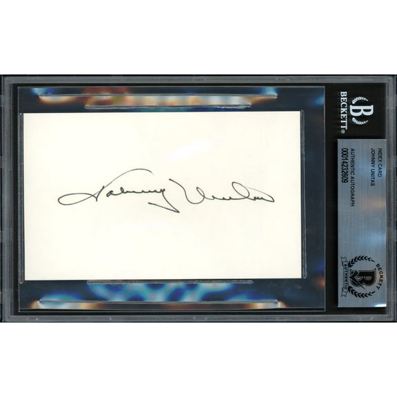 Johnny Unitas Autographed 3x5 Index Card Baltimore Colts Beckett BAS #14232609