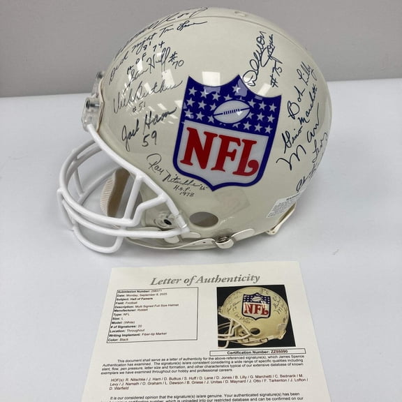 Johnny Unitas Joe Namath Len Dawson Hall Of Fame Multi Signed NFL Helmet JSA COA