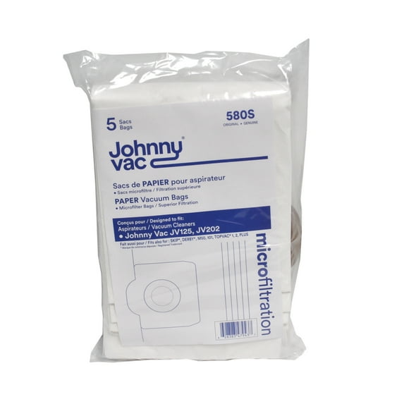 Johnny Vac JV125 and JV202 Vacuum Bags 5 Pack 580S