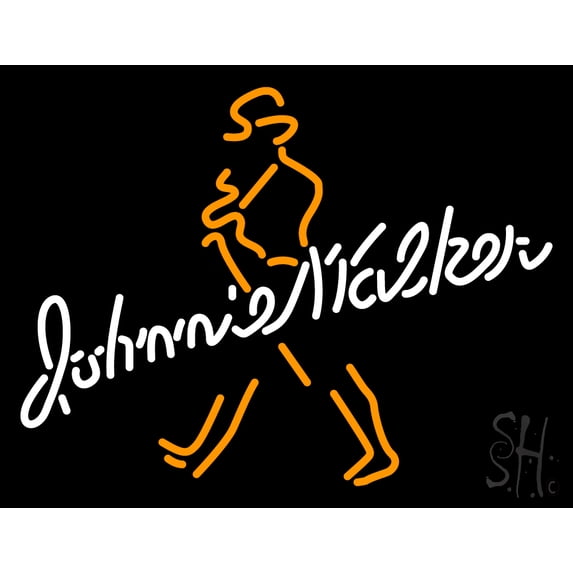 Johnny Walker Whiskey LED Neon Sign 15 x 19 - inches, Black Square Cut Acrylic Backing, with Dimmer - Bright and Premium built indoor LED Neon Sign for Defence Force.