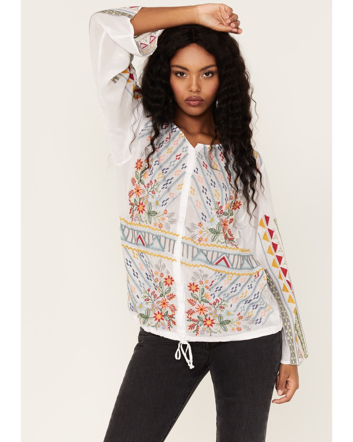 Johnny Was Women's Ezra Embroidered Blouse White US - Walmart.com