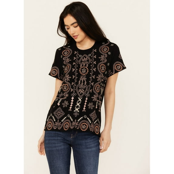 Johnny Was Women's Geo Print Embroidered Short Sleeve Tee - J12924-1 Medium US