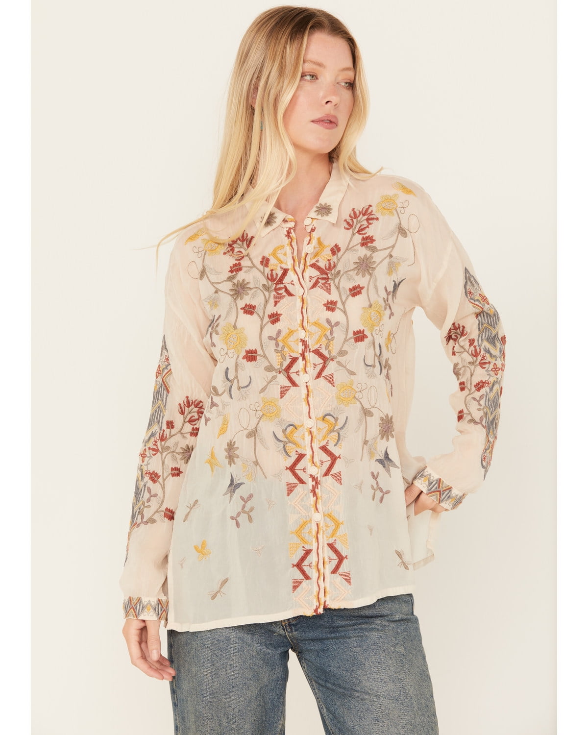 Johnny Was Women's Long Sleeve Floral Embroidered Blouse - C16923-6 US ...