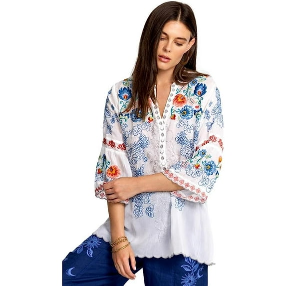 Johnny Was Women's Maverick White Embroidered Blouse