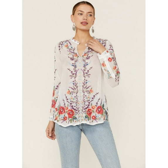 Johnny Was Women's Yasmine Embroidered Long Sleeve White Blouse - C17821-N X- US