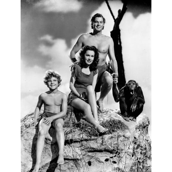 Johnny Weissmuller smiling in Black and White with a Monkey Photo Print (8 x 10)