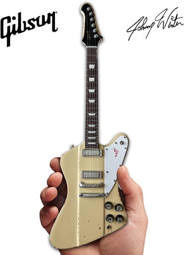 Johnny Winter 1964 Polaris White Gibson Firebird V Mini Guitar Replica Collectible, Axe Heaven, Gifts