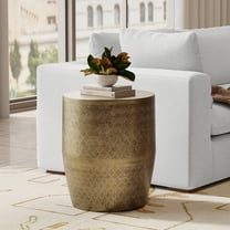 Johnsen 18 inch Wide Boho Cross Hatch Pattern Metal Accent Table in Antique Gold Iron, Assembled