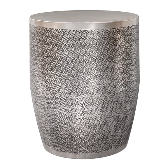 Johnsen 18 inch Wide Boho Web Pattern Metal Accent Table in Antique Silver Iron, Assembled