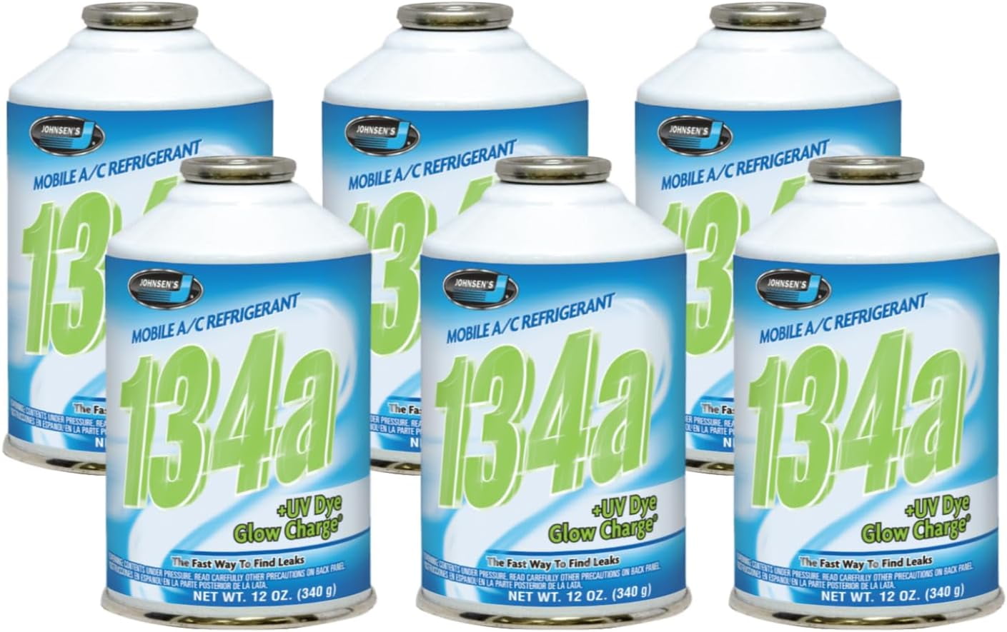 Johnsen's 6313 R134a Refrigerant w/UV Dye for MVAC use in a 12oz Self-Sealing Container (6 Pack)