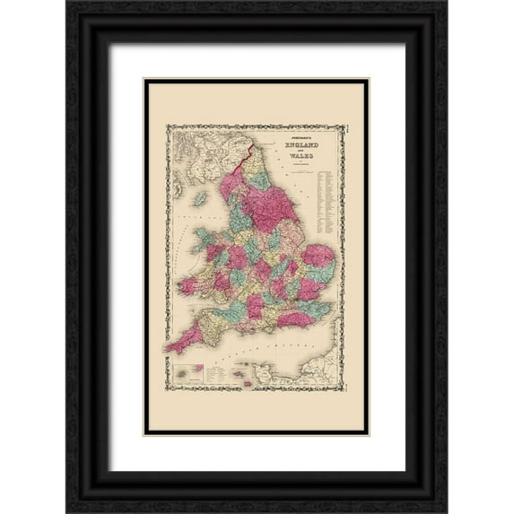 Johnson 10x14 Black Ornate Wood Framed with Double Matting Museum Art Print Titled - Great Britain England Wales - Johnson 1860